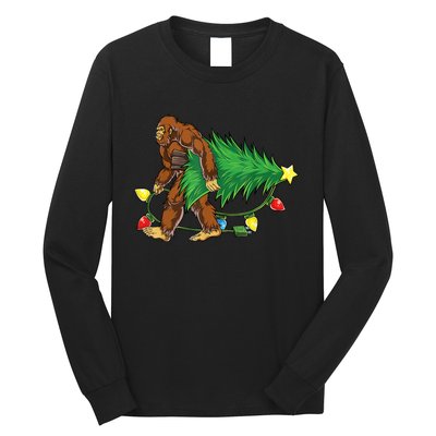 Bigfoot Christmas Tree Lights Xmas Boys Sasquatch Lovers Long Sleeve Shirt