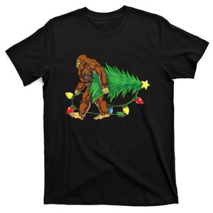 Bigfoot Christmas Tree Lights Xmas Boys Sasquatch Lovers T-Shirt