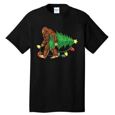 Bigfoot Christmas Tree Lights Xmas Boys Sasquatch Lovers Tall T-Shirt