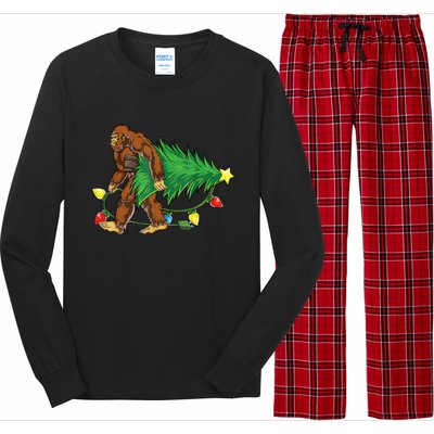 Bigfoot Christmas Tree Lights Xmas Boys Sasquatch Lovers Long Sleeve Pajama Set