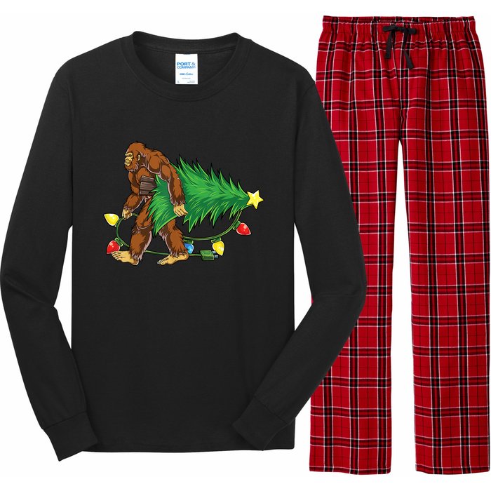 Bigfoot Christmas Tree Lights Xmas Boys Sasquatch Lovers Long Sleeve Pajama Set