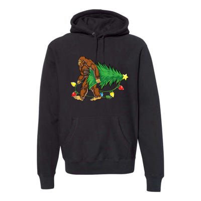 Bigfoot Christmas Tree Lights Xmas Boys Sasquatch Lovers Premium Hoodie