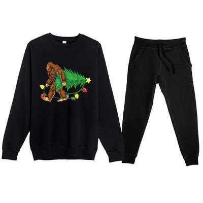 Bigfoot Christmas Tree Lights Xmas Boys Sasquatch Lovers Premium Crewneck Sweatsuit Set