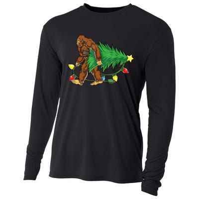 Bigfoot Christmas Tree Lights Xmas Boys Sasquatch Lovers Cooling Performance Long Sleeve Crew