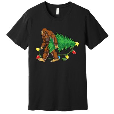 Bigfoot Christmas Tree Lights Xmas Boys Sasquatch Lovers Premium T-Shirt