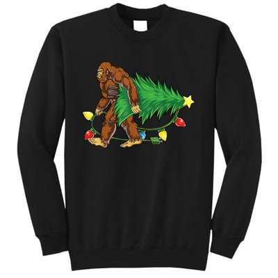 Bigfoot Christmas Tree Lights Xmas Boys Sasquatch Lovers Tall Sweatshirt