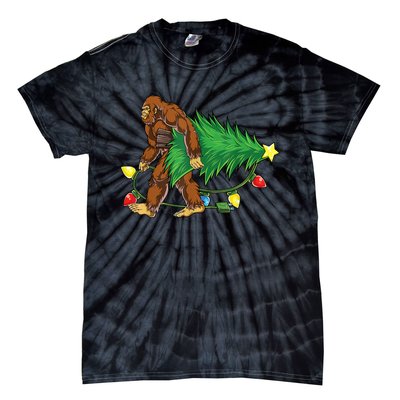 Bigfoot Christmas Tree Lights Xmas Boys Sasquatch Lovers Tie-Dye T-Shirt