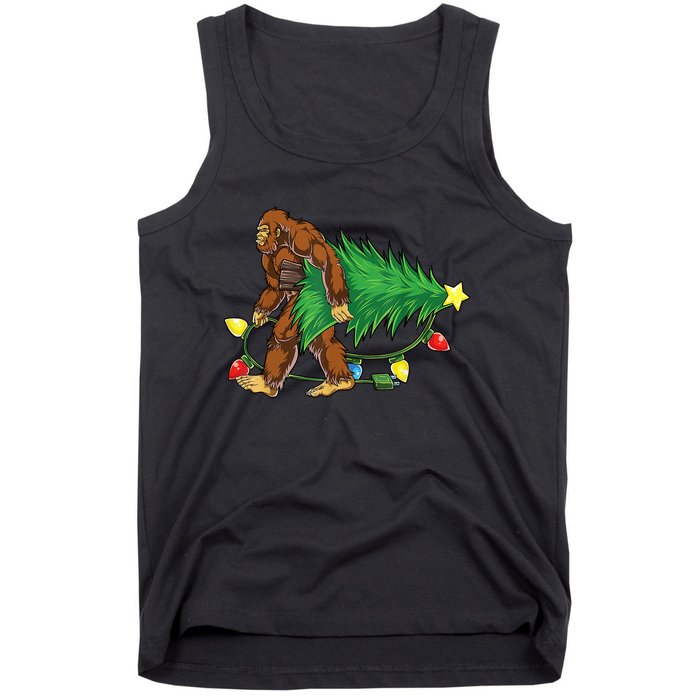 Bigfoot Christmas Tree Lights Xmas Boys Sasquatch Lovers Tank Top