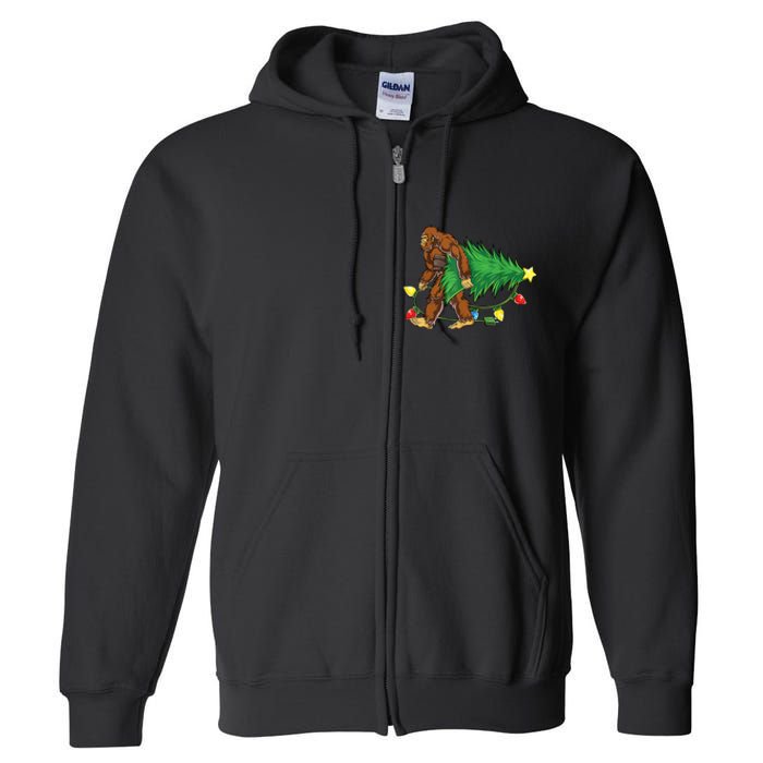 Bigfoot Christmas Tree Lights Xmas Boys Sasquatch Lovers Full Zip Hoodie