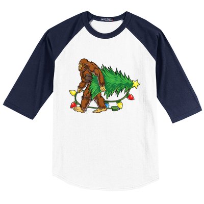 Bigfoot Christmas Tree Lights Xmas Boys Sasquatch Lovers Baseball Sleeve Shirt