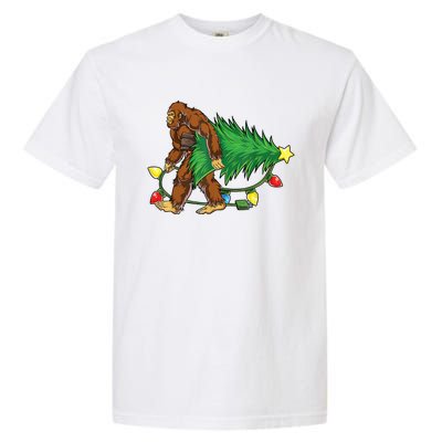 Bigfoot Christmas Tree Lights Xmas Boys Sasquatch Lovers Garment-Dyed Heavyweight T-Shirt