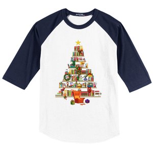 Books Christmas Tree Books Lovers Gift Baseball Sleeve Shirt