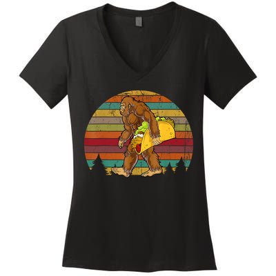 Bigfoot Carrying Taco Funny Cinco De Mayo Boy Men Sasquatch Women's V-Neck T-Shirt
