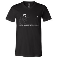 Baseball Catcher Thou Shalt Not Steal Christian Player Coach V-Neck T-Shirt