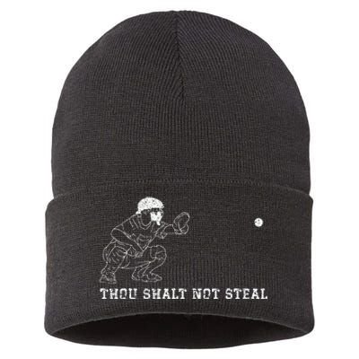 Baseball Catcher Thou Shalt Not Steal Christian Player Coach Sustainable Knit Beanie