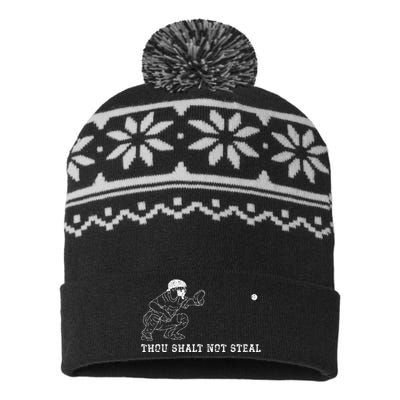 Baseball Catcher Thou Shalt Not Steal Christian Player Coach USA-Made Snowflake Beanie