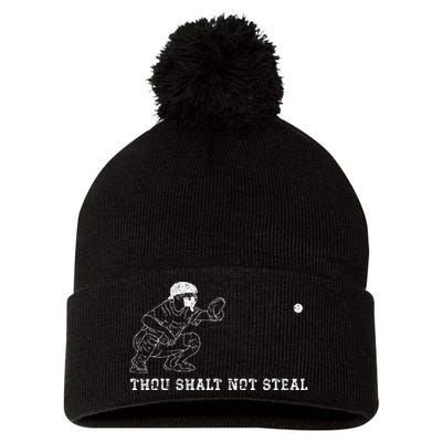 Baseball Catcher Thou Shalt Not Steal Christian Player Coach Pom Pom 12in Knit Beanie