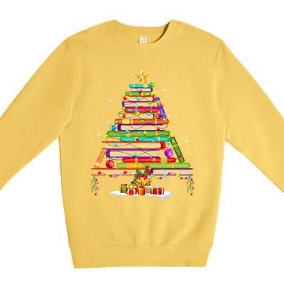 Books Christmas Tree Decor Xmas For Librarian Teacher Meaningful Gift Premium Crewneck Sweatshirt