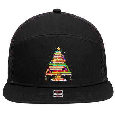 Books Christmas Tree Decor Xmas For Librarian Teacher Meaningful Gift 7 Panel Mesh Trucker Snapback Hat