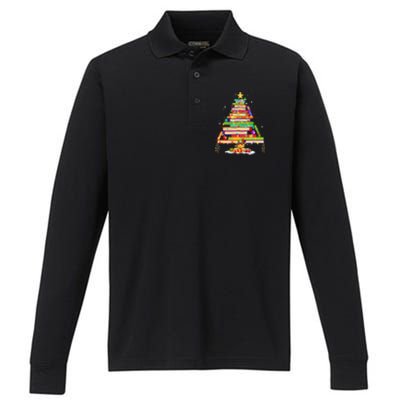 Books Christmas Tree Decor Xmas For Librarian Teacher Meaningful Gift Performance Long Sleeve Polo