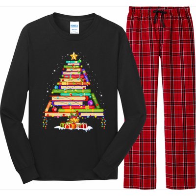 Books Christmas Tree Decor Xmas For Librarian Teacher Meaningful Gift Long Sleeve Pajama Set