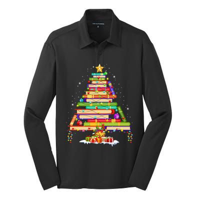 Books Christmas Tree Decor Xmas For Librarian Teacher Meaningful Gift Silk Touch Performance Long Sleeve Polo