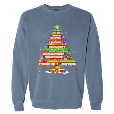 Books Christmas Tree Decor Xmas For Librarian Teacher Meaningful Gift Garment-Dyed Sweatshirt