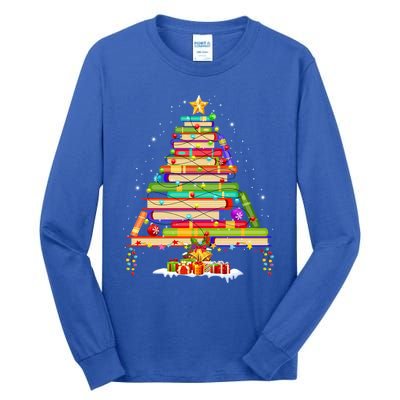 Books Christmas Tree Decor Xmas For Librarian Teacher Meaningful Gift Tall Long Sleeve T-Shirt