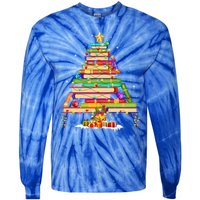 Books Christmas Tree Decor Xmas For Librarian Teacher Meaningful Gift Tie-Dye Long Sleeve Shirt