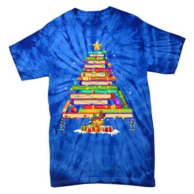 Books Christmas Tree Decor Xmas For Librarian Teacher Meaningful Gift Tie-Dye T-Shirt