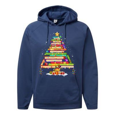 Books Christmas Tree Decor Xmas For Librarian Teacher Meaningful Gift Performance Fleece Hoodie