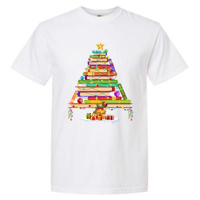 Books Christmas Tree Decor Xmas For Librarian Teacher Meaningful Gift Garment-Dyed Heavyweight T-Shirt