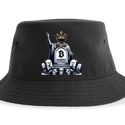 Bitcoin Crypto the new king Funny Vintage Banking System  Sustainable Bucket Hat