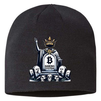 Bitcoin Crypto the new king Funny Vintage Banking System  Sustainable Beanie
