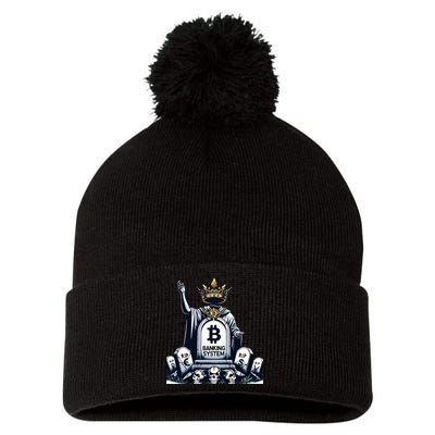 Bitcoin Crypto the new king Funny Vintage Banking System  Pom Pom 12in Knit Beanie