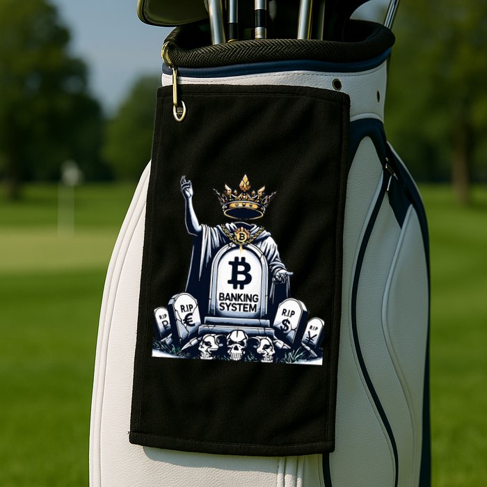 Bitcoin Crypto the new king Funny Vintage Banking System  Golf Towel