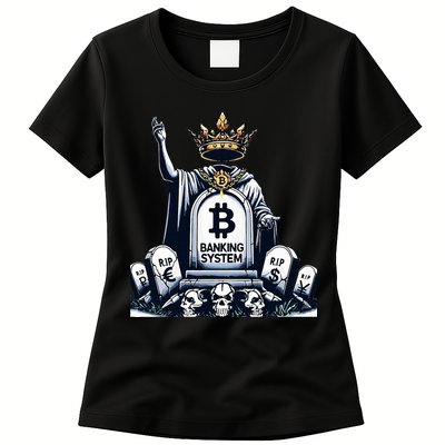 Bitcoin Crypto the new king Funny Vintage Banking System  Womens T-Shirt