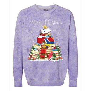 Books Christmas Tree Reading Gift Book Lover Pajama Funny Gift Colorblast Crewneck Sweatshirt