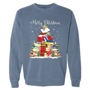 Books Christmas Tree Reading Gift Book Lover Pajama Funny Gift Garment-Dyed Sweatshirt