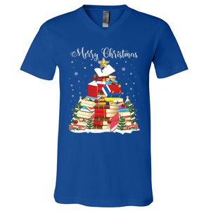 Books Christmas Tree Reading Gift Book Lover Pajama Funny Gift V-Neck T-Shirt