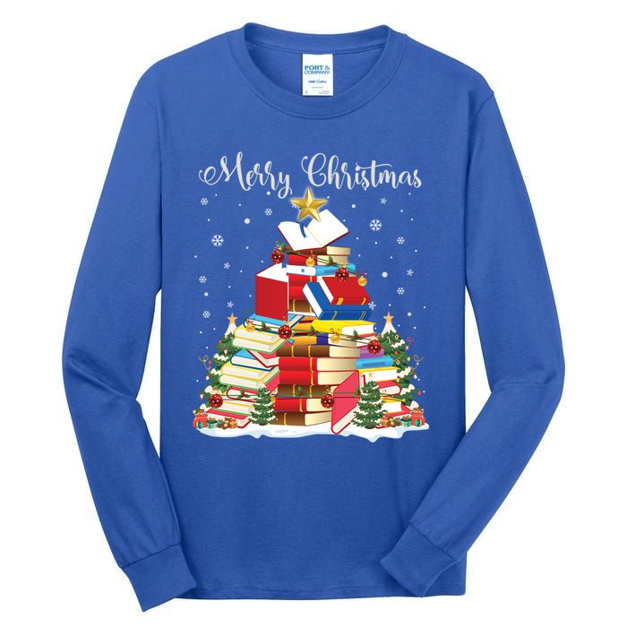 Books Christmas Tree Reading Gift Book Lover Pajama Funny Gift Tall Long Sleeve T-Shirt