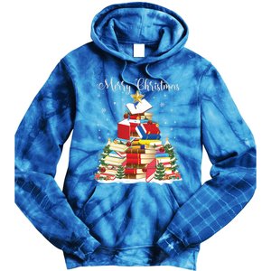 Books Christmas Tree Reading Gift Book Lover Pajama Funny Gift Tie Dye Hoodie