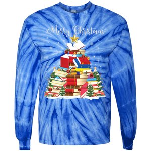 Books Christmas Tree Reading Gift Book Lover Pajama Funny Gift Tie-Dye Long Sleeve Shirt