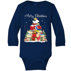 Books Christmas Tree Reading Gift Book Lover Pajama Funny Gift Baby Long Sleeve Bodysuit