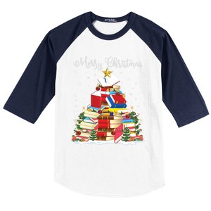 Books Christmas Tree Reading Gift Book Lover Pajama Funny Gift Baseball Sleeve Shirt