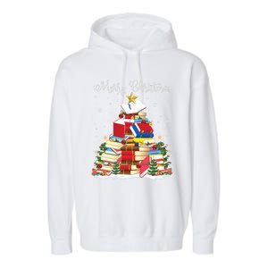 Books Christmas Tree Reading Gift Book Lover Pajama Funny Gift Garment-Dyed Fleece Hoodie