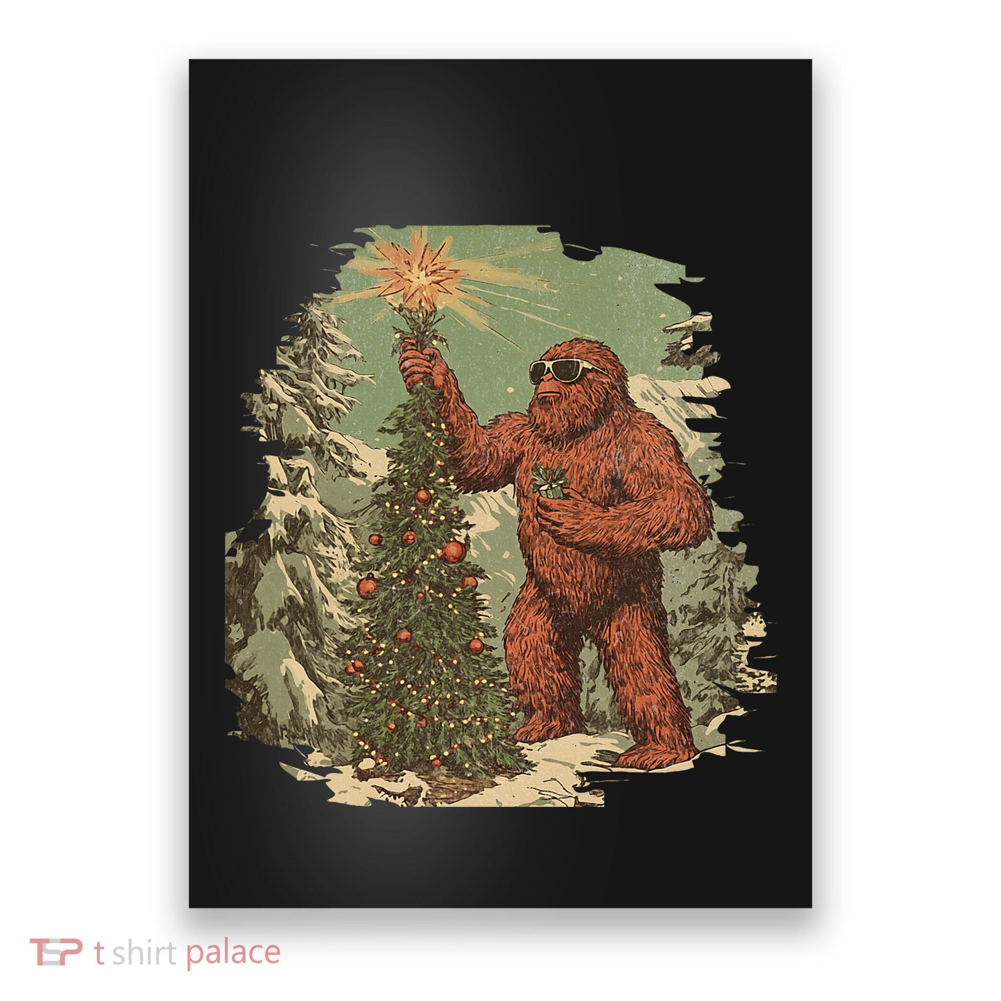 Bigfoot Christmas Tree Lights Tarot Xmas Sasquatch Poster