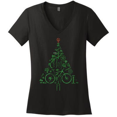 Bicycle Christmas Tree for Cyclists Road Bikes Triathlon Women's V-Neck T-Shirt