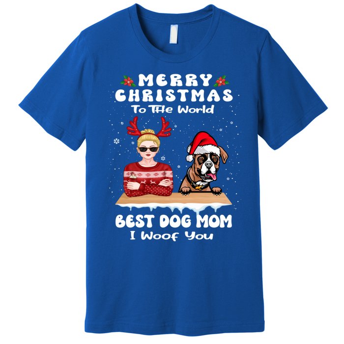 Boxer Christmas To The World Best Dog Mom Funny Xmas Funny Gift Premium T-Shirt