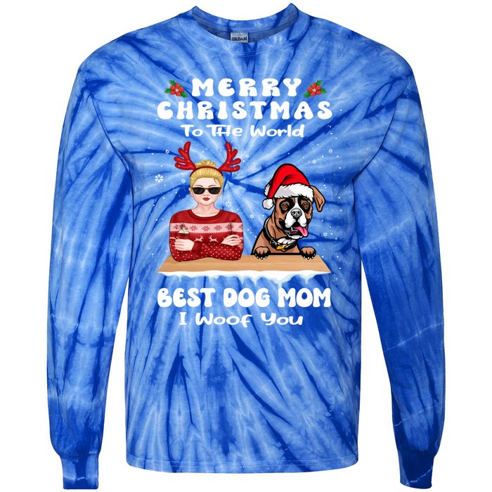 Boxer Christmas To The World Best Dog Mom Funny Xmas Funny Gift Tie-Dye Long Sleeve Shirt